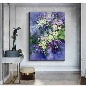 Hand-Painted Purple Blue Oil Painting Abstract Mural Orchid Violet Home Decor