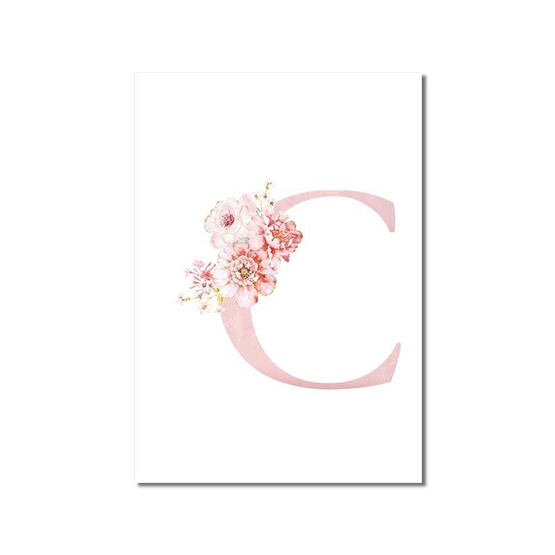 Abstract Pink Letters With Flower Canvas Painting Modern Nordic Posters And Prints Wall