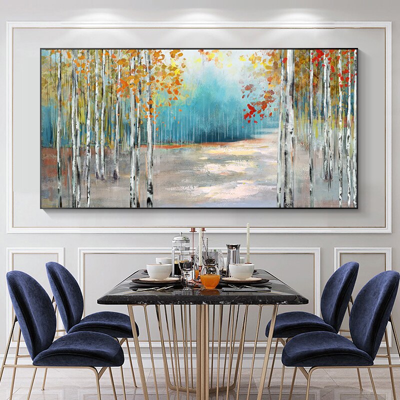 Abstract Colorful Birch Trees Canvas Painting Modern Nordic Plant Posters