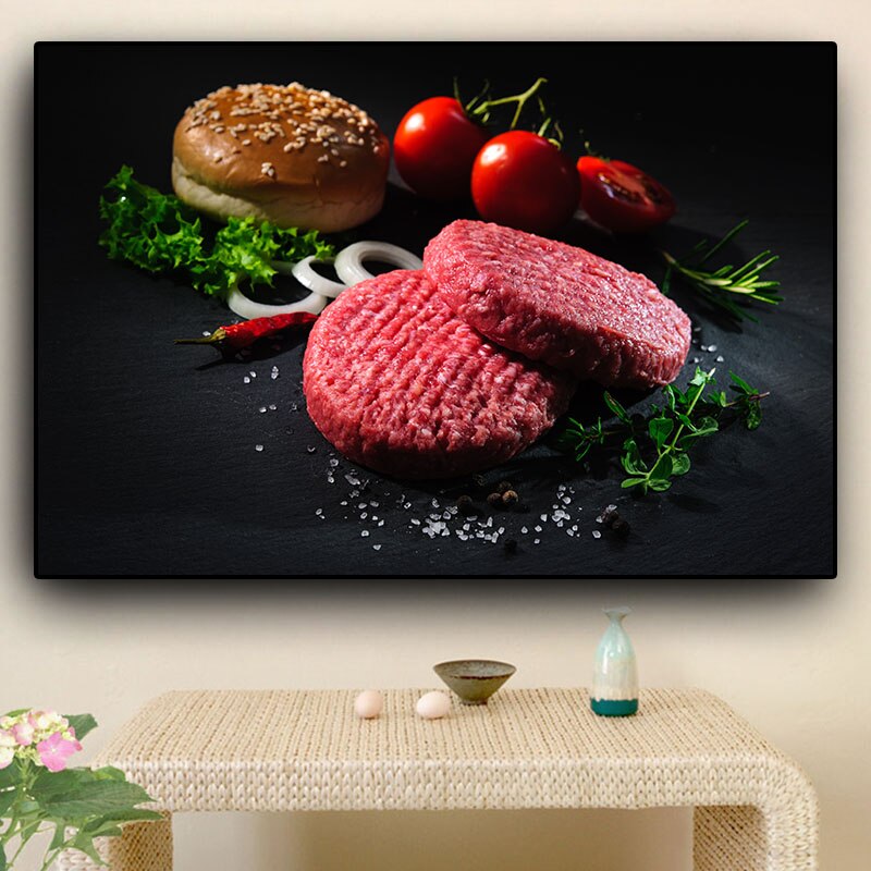 Vegetable Meat Hamburger Kitchen Canvas Painting Cuadros Scandinavian Posters and Prints