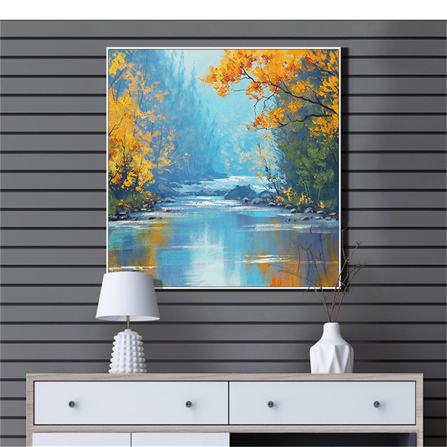 Abstract Trees With Beautiful Leaves By The River Hand Painted