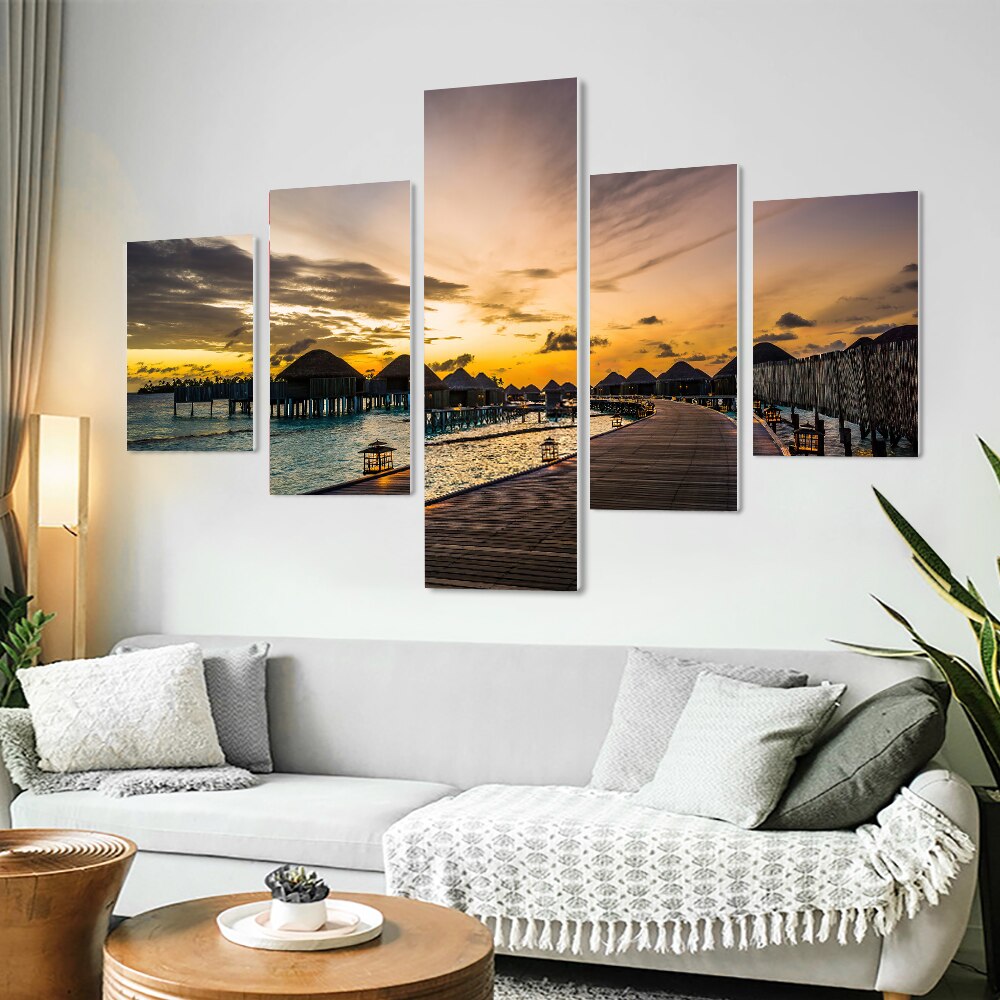 5Panel Abstract Sunset Landscape Canvas Painting Modern Scenery Posters