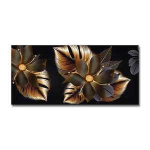 Abstract Grey Black Gold Leaves Canvas Painting Modern Nordic Plant Posters