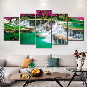 Abstract YellowTrees Waterfall Canvas Painting Print On Canvas Modern Landscape Posters