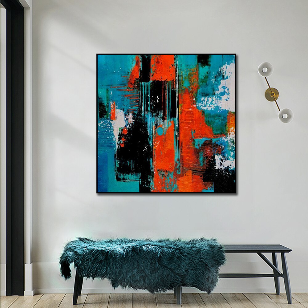 Abstract Yellow Blue Red Orange Black Painting On Canvas Modern Nordic Wall Art Posters