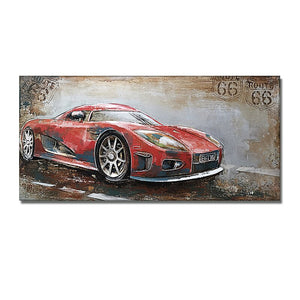 Abstract Retro And Nostalgic Motorcycle Car Oil Painting Printed On Canvas