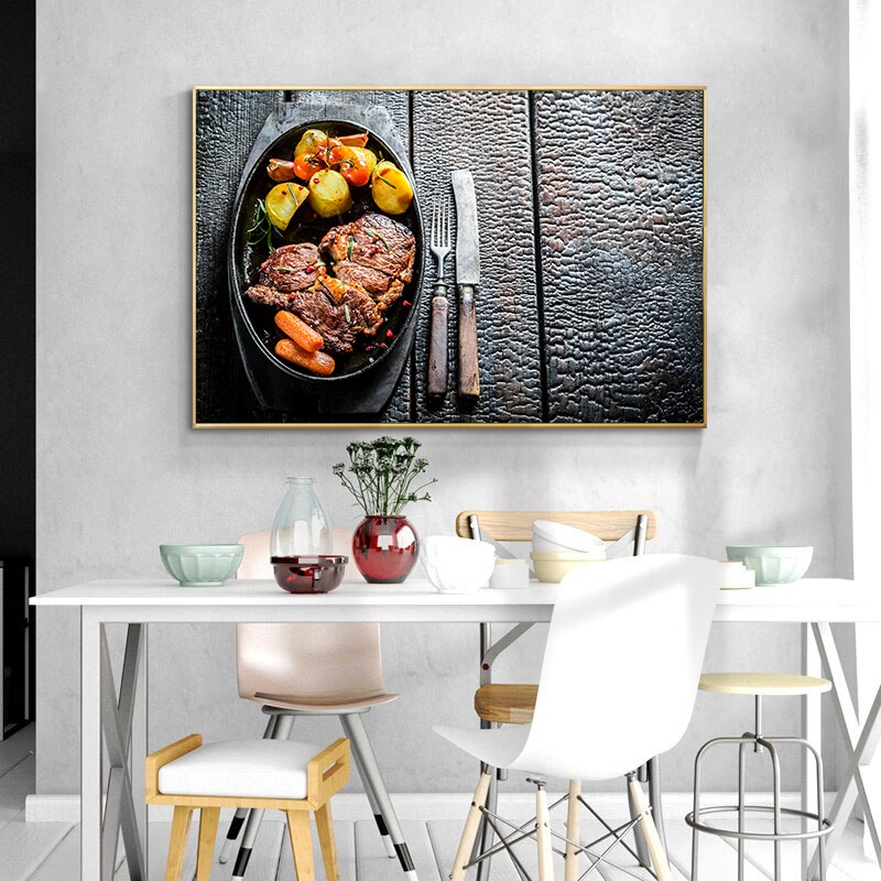 Kitchen Canvas Painting Variety of steak Cuadros Scandinavian Posters and Prints Wall