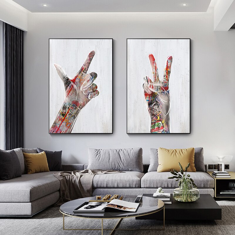 LOVE Hands Canvas Painting Posters and Prints Colorful Street Graffiti Art Cuadro