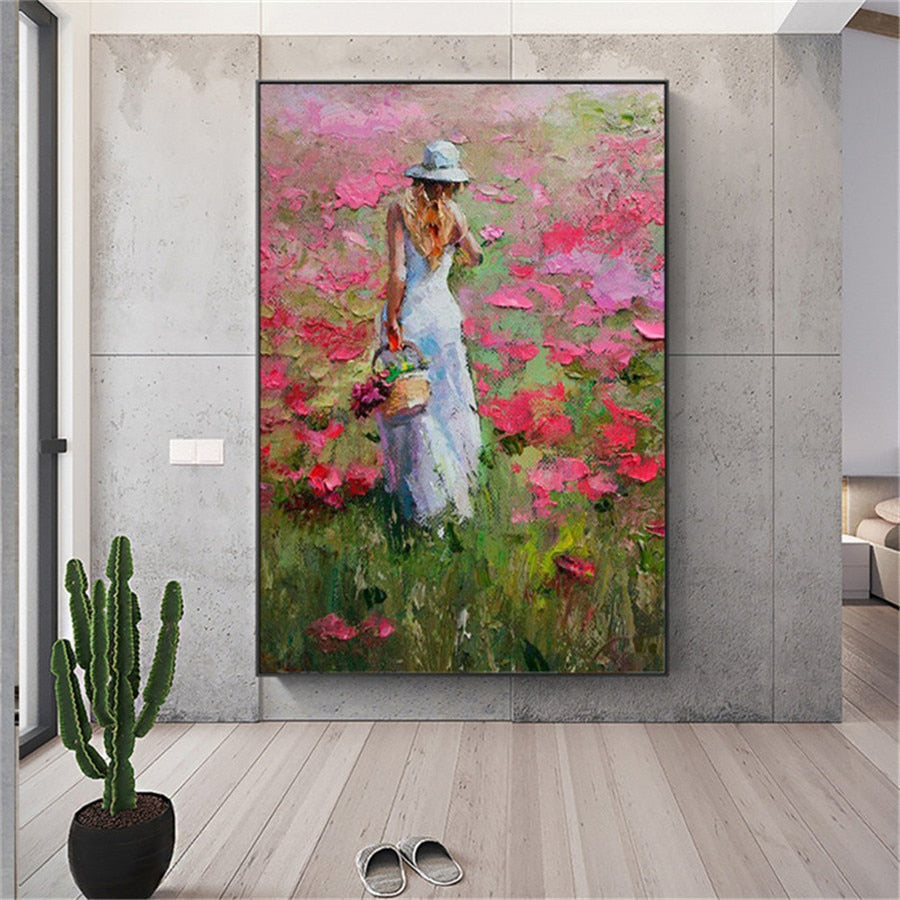 Hand Painted Abstract Landscape Oil Painting On Canvas Colorful Pink Fashion