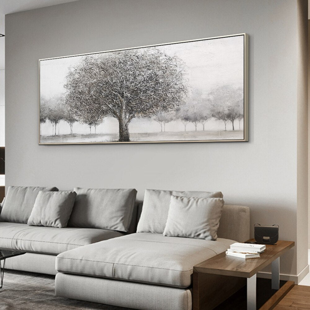 Abstract 3D Gray Trees Oil Painting Printed On Canvas Nordic Plant Wall Art Picture Poster