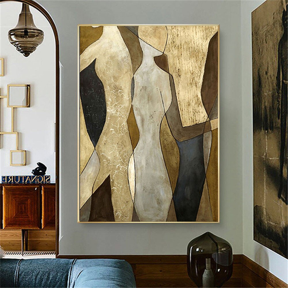 works of people oil painting Abstract Golden figure outline picture