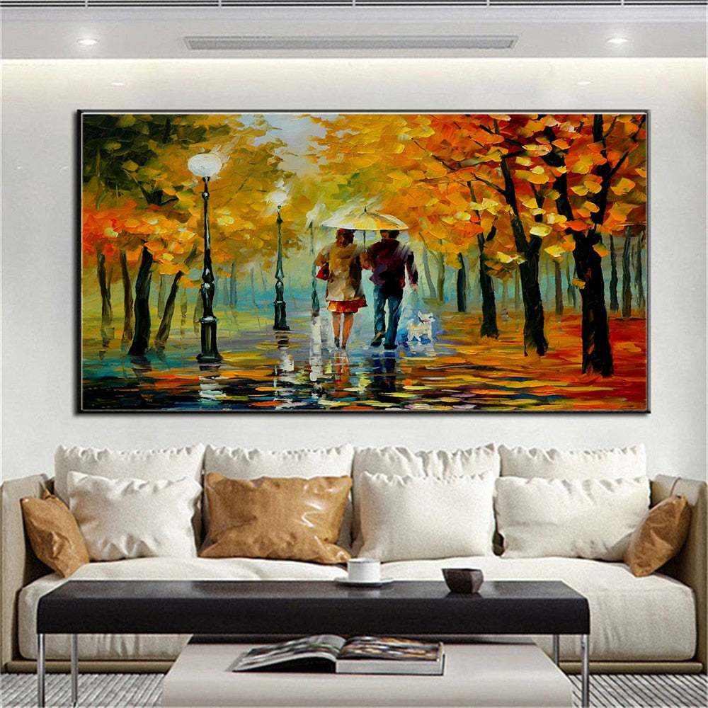 Hand-Painted Modern Oil Painting Tree-Lined Path Lovers Abstract Knife