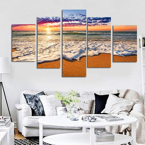 5pcs Set Abstract Sunset Beach Waves Canvas Painting Modern Seascape Posters And Prints Wall