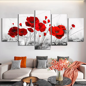 5pcs Set Red Flowers Canvas Painting Modern Flower Plant Posters And Prints Wall Art Picture
