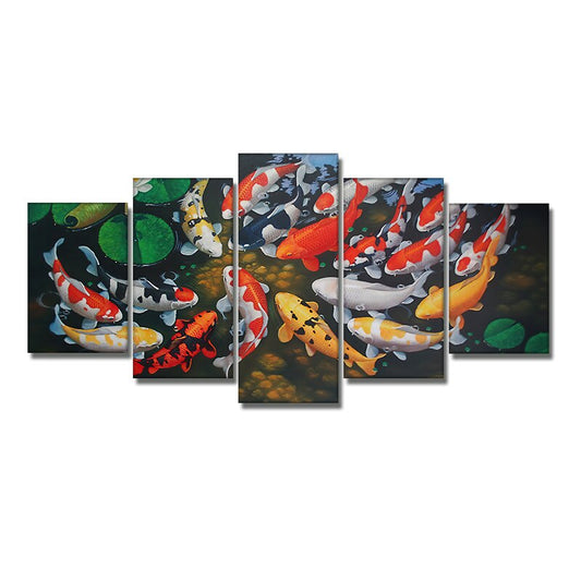 5pcs Set Goldfish Lotus Canvas Painting Posters And Prints Koi Fish Feng Shui Wall Art Picture