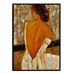 Hand Painted Nordic Painting Oil Canvas white gray girl woman