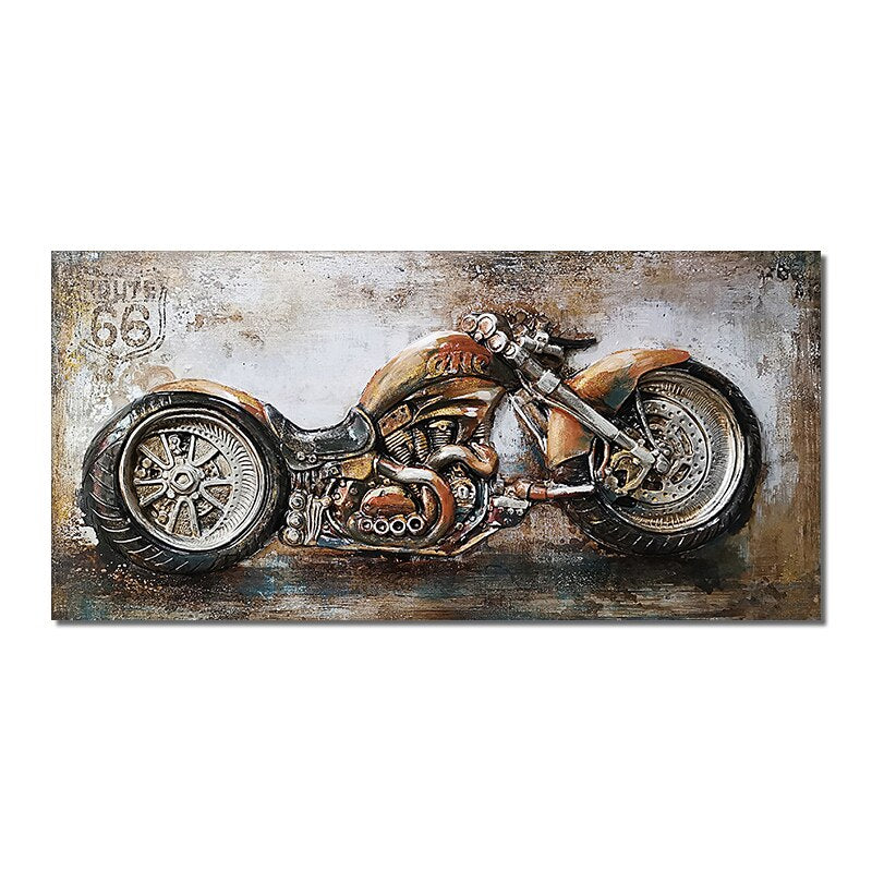 Abstract Retro And Nostalgic Motorcycle Car Oil Painting Printed On Canvas