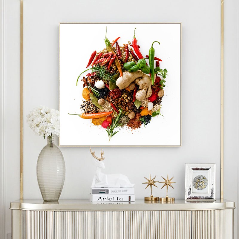 Vegetable Grains Spices Spoon Peppers Canvas Painting Cuadros Posters and Prints