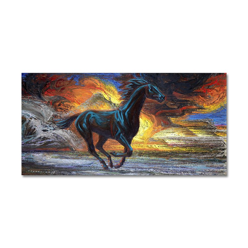 Modern Black  Horses Running  Oil Painting HD Print on Canvas Poster