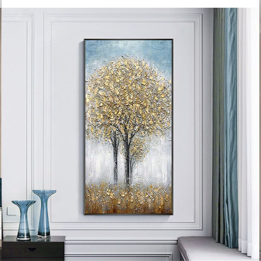 Hand painted modern abstract money tree canvas wall art oil painting