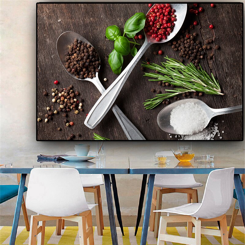 Grains Spices Spoon Kitchen Canvas Painting Plant Cuadros Scandinavian Posters