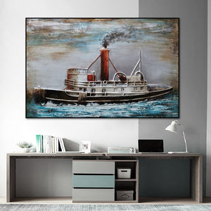 3D Abstract Boat Oil Painting Printed On Canvas Modern Landscape Posters