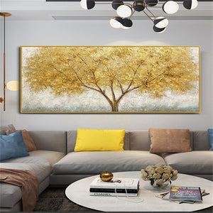 100% Hand-Painted Forest Oil Painting Golden Tree Wall Poster Decor