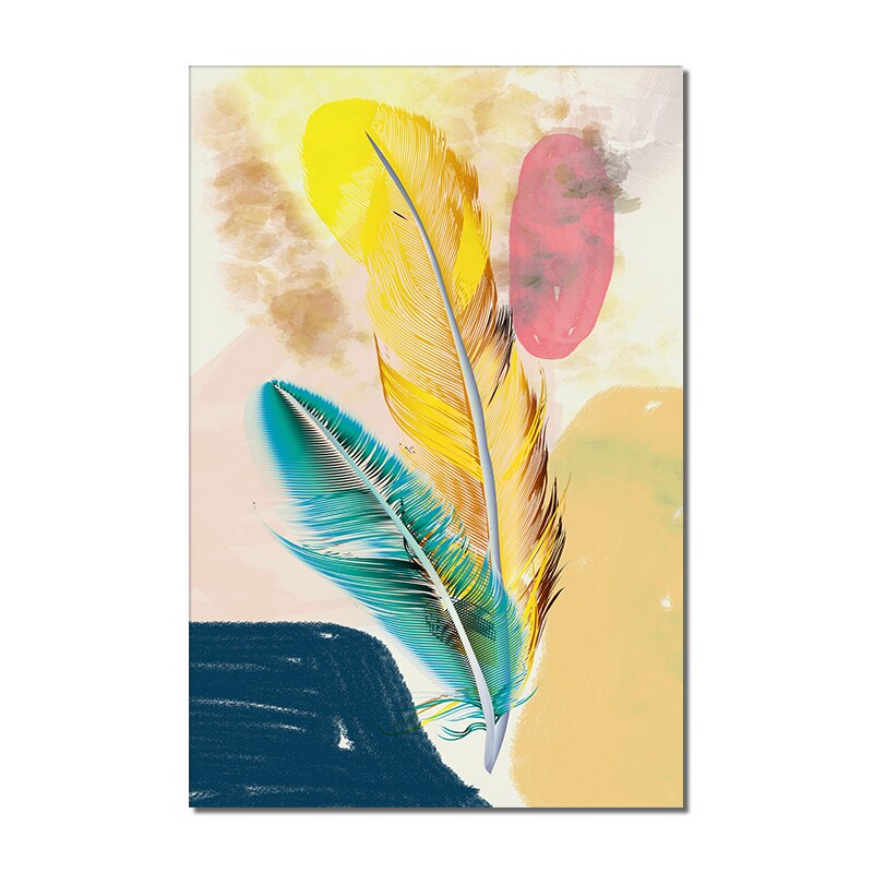 3 Panel Canvas Painting Abstract Yellow Blue Feather Posters And Prints Modern