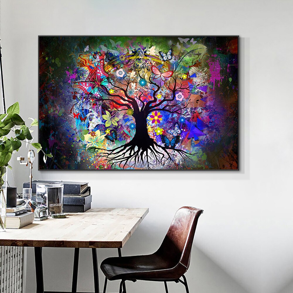 Abstract Colorful Life Tree Canvas Painting Modern Nordic Flowers Plant Posters