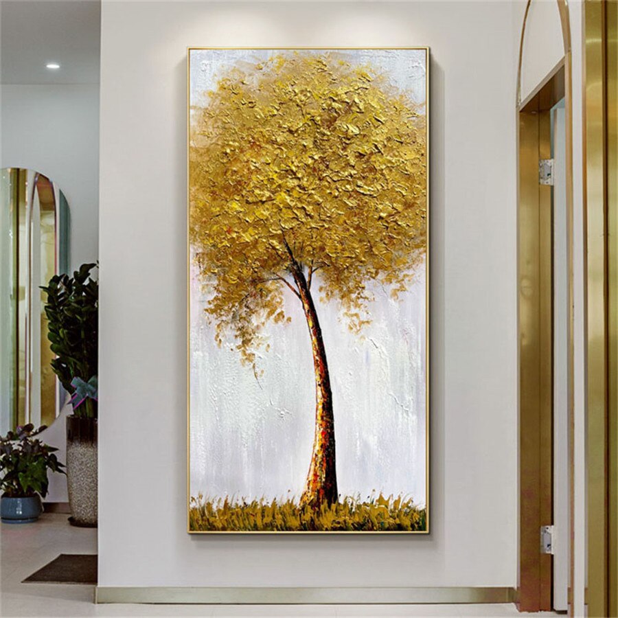 Hand painted modern abstract money tree canvas wall art oil painting