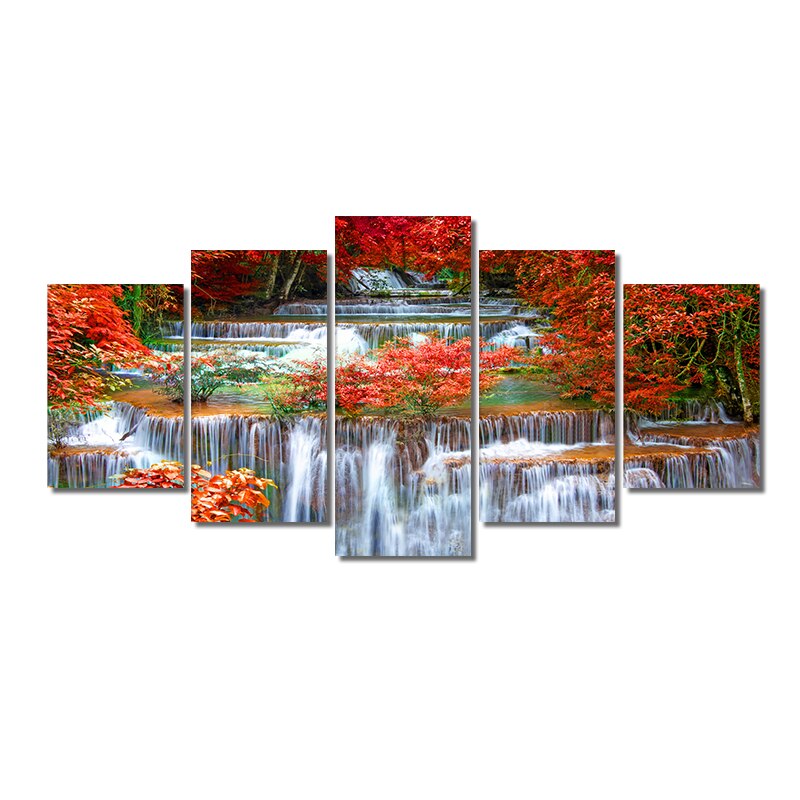 Abstract YellowTrees Waterfall Canvas Painting Print On Canvas Modern Landscape Posters