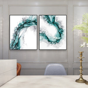 Abstract Watercolor Blue Green With Black Painting On Canvas Nordic Modern Posters