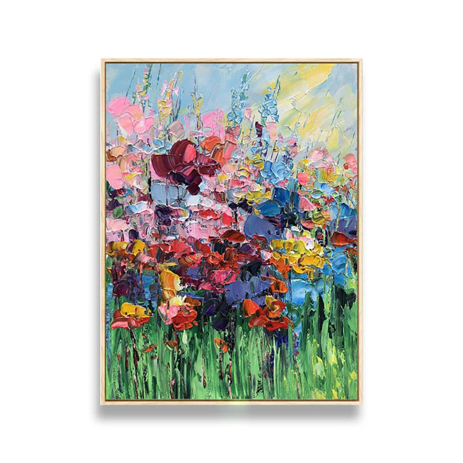 100% Hand-Painted Modern Oil Painting On Canvas Green Red Flowers