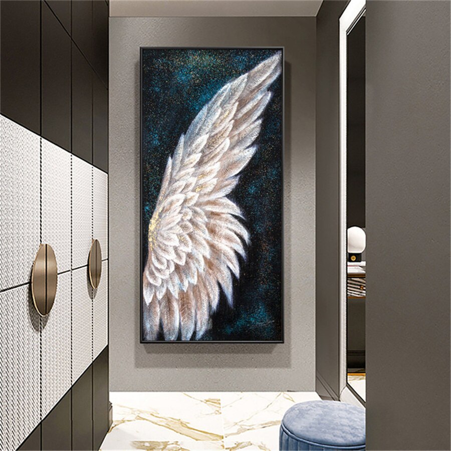 Hand-painted Modern Abstract Golden white Feather Oil Painting