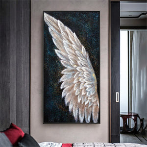 Hand-painted Modern Abstract Golden white Feather Oil Painting