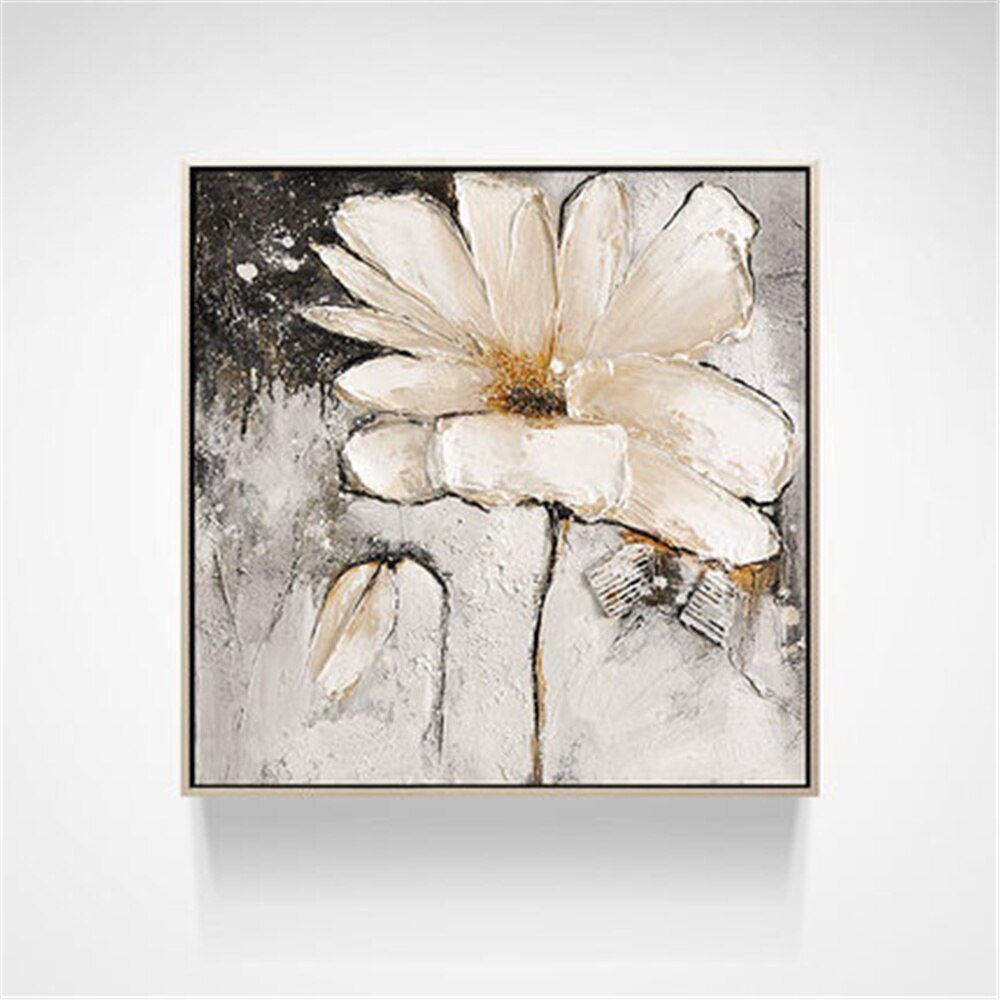 Hand-painted oil painting abstract knife painting flowers white dahlia