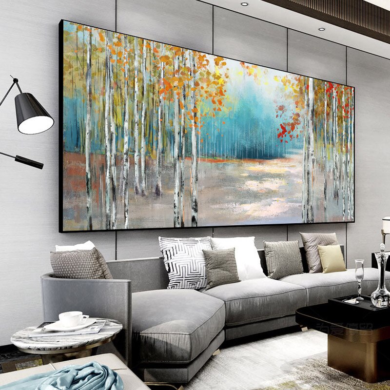 Abstract Colorful Birch Trees Canvas Painting Modern Nordic Plant Posters