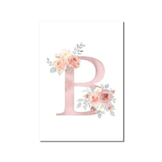 Abstract Pink Letters With Flower Canvas Painting Modern Nordic Posters And Prints Wall