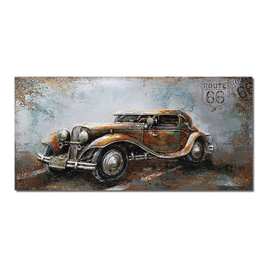 Abstract Retro And Nostalgic Motorcycle Car Oil Painting Printed On Canvas