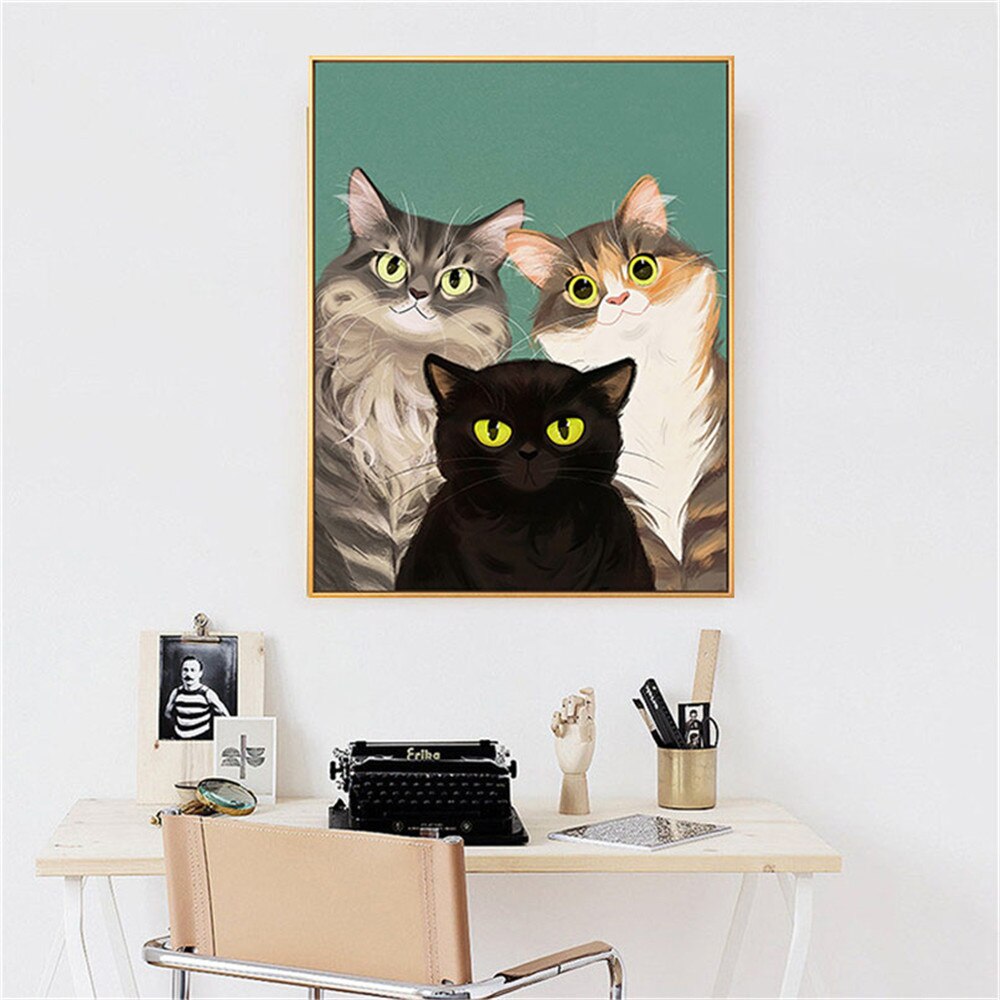 Modern Print Mural Oil Painting Abstract Cat Dress Up Pet Funny Animal