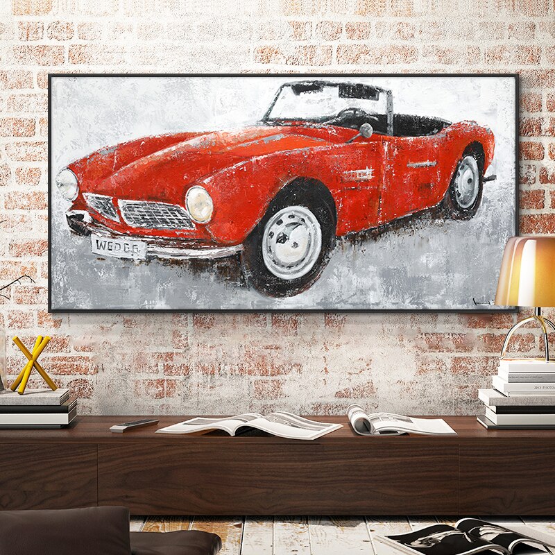 Abstract Red Blue Yellow Car Painting Canvas Wall Art Posters