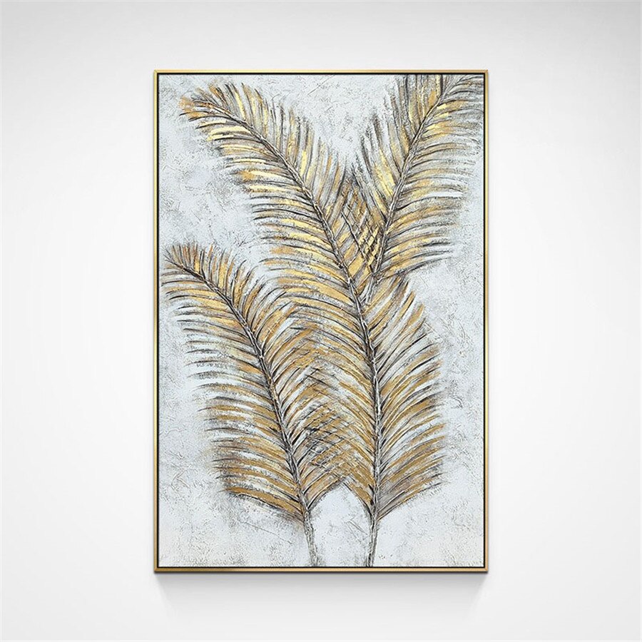 Hand-Painted Large Decoration Golden Plant Leaves