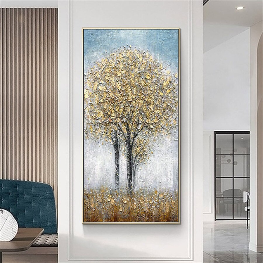 Hand painted modern abstract money tree canvas wall art oil painting