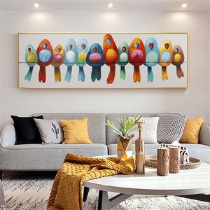 Hand Painted Large long Abstract Birds Oil Painting multi color