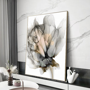 Abstract Watercolor Black Grey Flower Canvas Painting Modern Plant Wall Art Posters