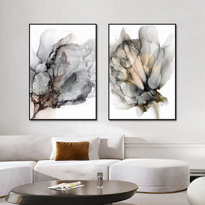 Abstract Watercolor Black Grey Flower Canvas Painting Modern Plant Wall Art Posters