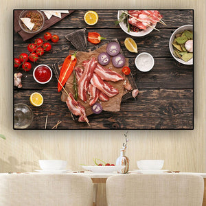 Grains Spices Meat Vegetable Kitchen Canvas Painting Cuadros Scandinavian Posters