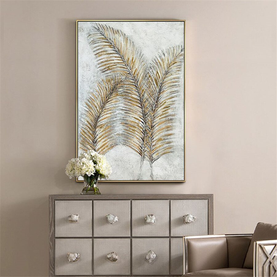 Hand-Painted Large Decoration Golden Plant Leaves