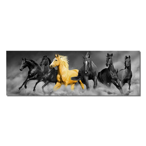 Modern God and  Black Six Horses Running Oil Painting HD Print on Canvas