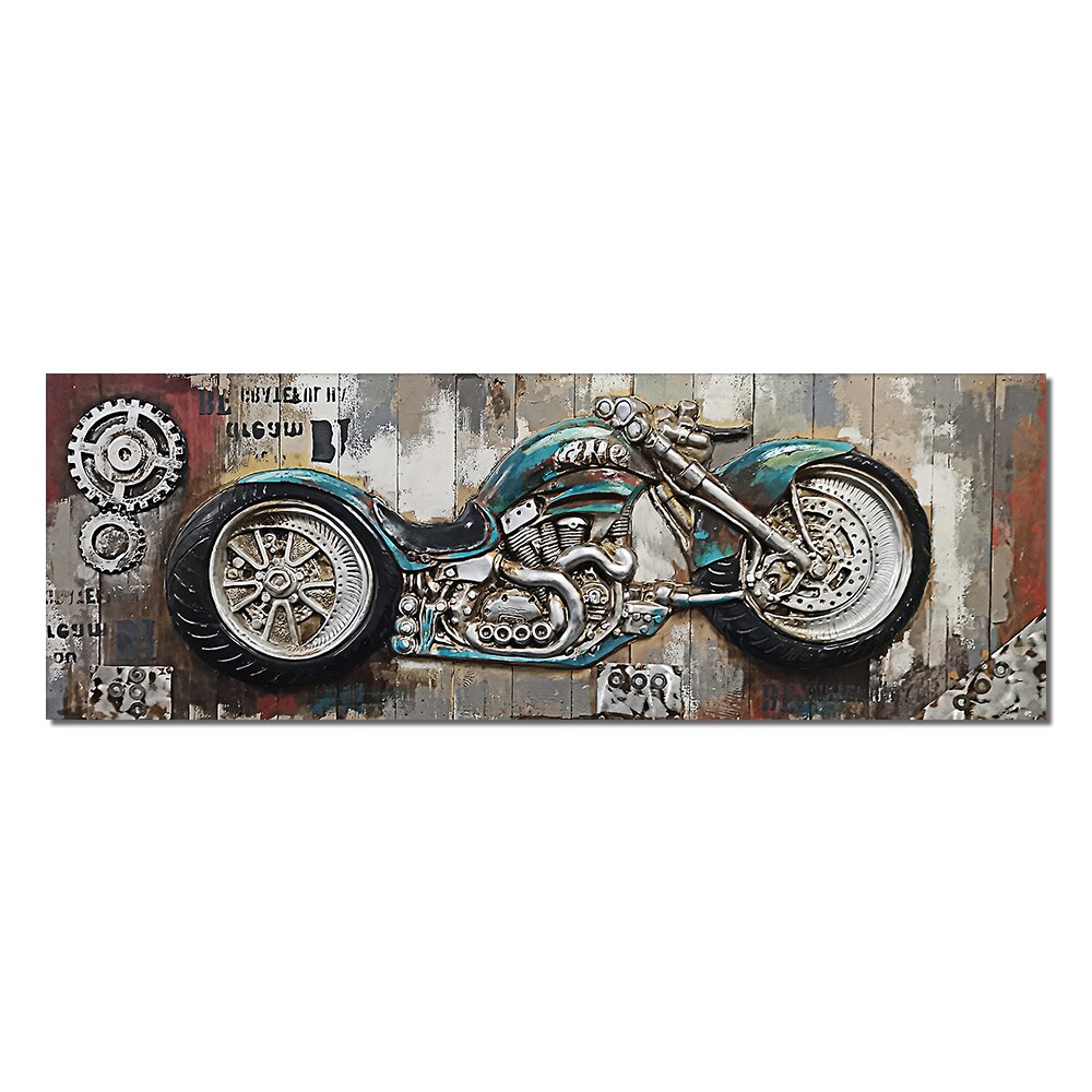 Abstract Retro And Nostalgic 3D Motorcycle Oil Painting Printed On Canvas Motor Posters